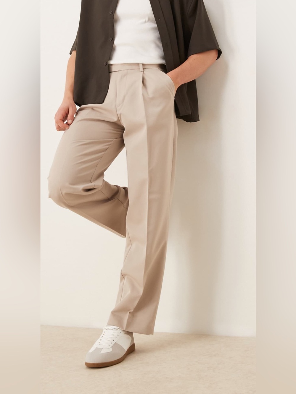 NWT ASOS smart wide leg pants with front pleat in stone - W32xL32